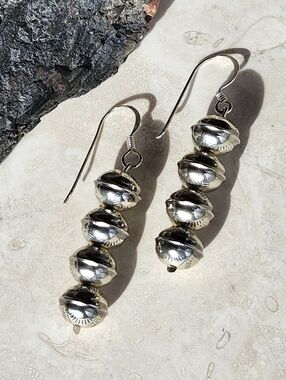 Sterling Silver STAMPED bead Dangle Earrings